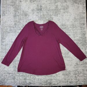 Torrid Shirt Women's 1X Burgundy Red Basics Super Soft Knit Long Sleeve Top